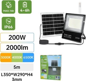 Aigostar-LED Proiector solar LED/200W/3,2V 3600mAh 3000K/4000K/6500K IP66 + telecomandă