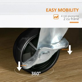 HOMCOM Cărucior Bucătărie cu 3 Niveluri, 2 Sertare Culisante, 4 Roți, Raft Reglabil, Design Modern, Alb și Lemn Natural, 89x45x89cm | Aosom Romania