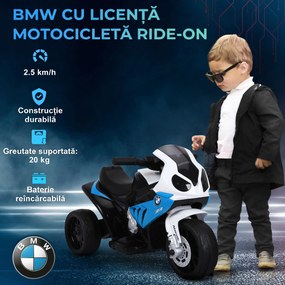 HOMCOM Motocicletă Electrică pentru Copii 18-36 Luni cu Licență BMW, 6V, 3 Roți, Faruri, Muzică, 2,5 km/h, Max 20kg, Albastru | Aosom Romania