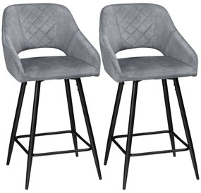 HOMCOM Set de 2 scaune de bar inalte efect de catifea si otel negru cu suport pentru picioare, accesorii pentru brate inaltime 67 cm gri | Aosom Romania