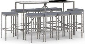 vidaXL Set mobilier de grădină cu perne, 11 piese, gri, poliratan
