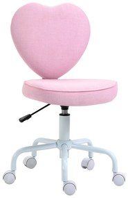 HOMCOM Scaun de Birou în Formă de Inimă, Bază cu 5 Roți, Înălțime Reglabilă, 40x50x79-89 cm, Roz | Aosom Romania