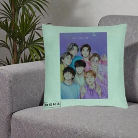 Perna Personalizata K-pop BTS Our Universe Fanart Violet Pastel, 40x40 cm, Verde Menta, Husa Detasabila, Perna Inclusa, BEKZ®