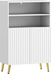 HOMCOM Dulap de Baie cu 2 Rafturi Deschise și Dulap, Dulap Compact cu Uși Amortizate, Raft Reglabil, pentru Bucătărie Living, 60x31.8x93 cm, Alb | Aosom Romania