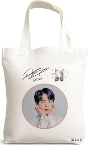 Sacosa de Panza pentru Cumparaturi, Geanta Tote, model BTS Jin, 38x34.5 cm, Alba, BEKZ®