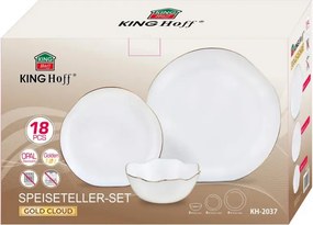 Set de masă Kinghoff KH 2037, 18 piese, pentru 6 persoane, sticlă opală, margine aurie, alb