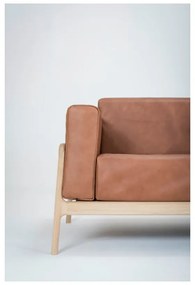 Canapea din piele bovină cu structură din lemn masiv de stejar Gazzda Fawn, 210 cm, maro cognac