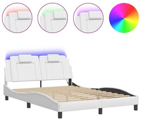 3214009 vidaXL Cadru de pat cu lumini LED, alb, 120x200 cm, piele ecologică