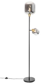 Lampa de podea neagră cu auriu cu sticlă fumurie cu 2 lumini - Zuzanna