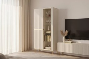 Vitrina Nicole 100 cm cu fata canelata - cashmir / picioare aurii