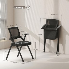 HOMCOM Set de 2 Scaune Pliabile în Material Textil cu Efect de In cu Spătar Curbat și Brațe, Scaune Portabile Salvaspațiu din Oțel, pentru Casă, Birou, Bucătărie, Evenimente, 61x56x84 cm, Negru | Aosom Romania