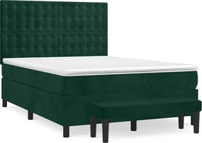 vidaXL Pat box spring cu saltea, verde închis, 140x190 cm, catifea