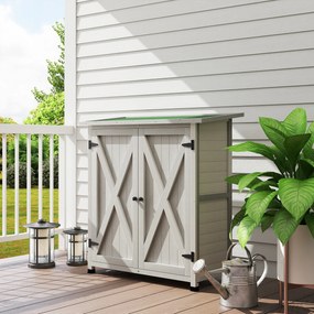 Outsunny Dulap de Exterior din Lemn, Căsuță pentru Unelte cu 2 Rafturi și Acoperiș Impermeabil, 110x55x117 cm, Gri | Aosom Romania