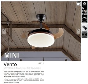 Lustra LED cu Ventilator si telecomanda, lame retractabile Mini Vento negru/bronz