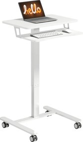 HOMCOM Birou stand reglabil pe înălțime, birou sit-stand mobil cu suport pentru tastatură, roți și cadru din oțel, Alb | Aosom Romania