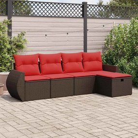 vidaXL Set canapele de grădină cu perne, 5 piese, maro, poliratan