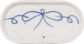 Farfurie mică decorativă vintage din ceramică, alb cu detalii albastre „Viola Bow”