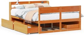 vidaXL Cadru pat fără saltea, maro ceruit, 135x190 cm, lemn masiv pin