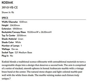Aplica de perete LUX, Marmura, Alama, KODIAK 397-01-VB-CE HVL