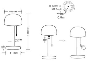 Lampă LED de masă Globo 21016M NORMAN LED/1,5W/3,7V 3000/4200/6000K alamă
