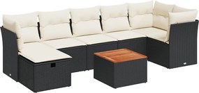 vidaXL Set mobilier de grădină cu perne, 8 piese, negru, poliratan