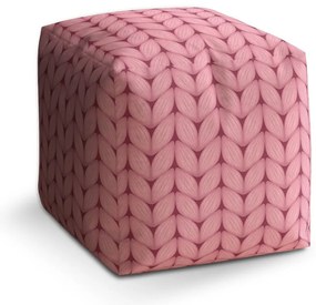 Taburet Cube tricotaj roz din lână, roz
