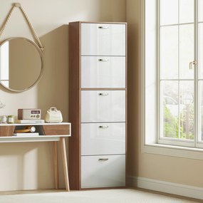 HOMCOM Dulap pentru Pantofi cu 5 Sertare pentru 30 Perechi de Pantofi,  60x28x189 cm, Maro | Aosom Romania