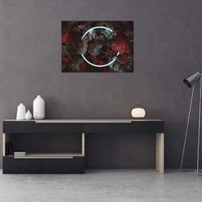 Tablou pe sticlă - Cerc de neon între palmieri (70x50 cm)