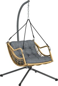 Outsunny Fotoliu suspendat din rășină împletită cu suport, scaun suspendat, pernă, prindere de siguranță, înălțime reglabilă, gri | Aosom Romania