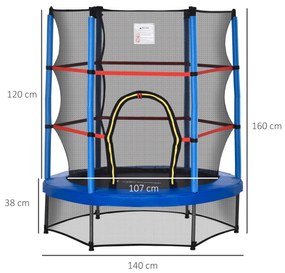 HOMCOM Trambulina Elastica Ø140x160Acm pentru Copii de 3 Ani, Trambulina Elastica cu Plasa de Protectie si Corzi Bungee, Albastru | Aosom Romania