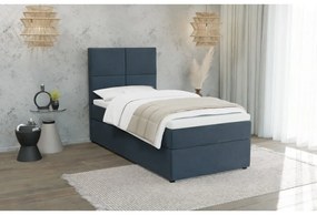 Pat albastru închis tapițat cu spațiu de depozitare cu somieră 90x200 cm Lena – Ropez