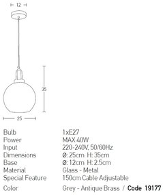 Pendul design modern Inor gri, alama antic 25cm