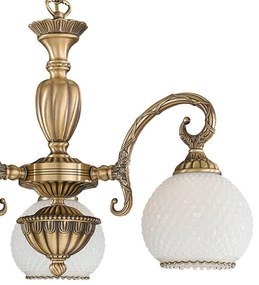Candelabru cu 3 brate clasic design italian din alama, sticla 8400 RA-L. 8400/3