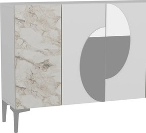 Consola, Hanah Home, Afra KM120, 120x75x29.6 cm, Alb / Marmură Efes / Argint