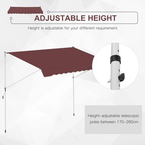 Outsunny Copertină manual retractabilă 3L x 1,5m, înălțime ajustabilă,material din poliester anti-UV, Roșu | Aosom Romania