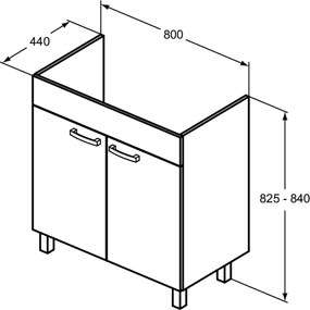 Dulap baie cu picioare Ideal Standard Tempo pentru lavoar, 80 cm, gri lucios Gri lucios, 800x440 mm