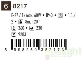 Aplica de perete exterior cu senzor, IP43, up light, negru Velence 8217 RX