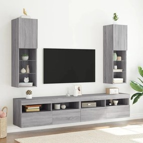 vidaXL Comode TV cu lumini LED, 2 buc., gri sonoma, 30,5x30x102 cm