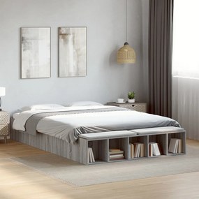 vidaXL Cadru de pat, gri sonoma, 150x200 cm, lemn prelucrat