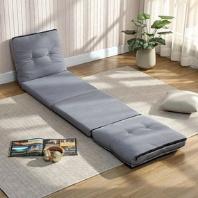 HOMCOM Fotoliu de podea pliabil din velur canaletat, saltea pentru podea cu spătar reglabil în 5 poziții, 59 x 230 x 15 cm, gri | Aosom Romania