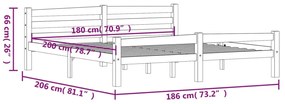 Cadru de pat, gri inchis, 180x200 cm, lemn masiv de pin Morke gra, 180 x 200 cm