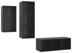 3079734 vidaXL Set de dulapuri TV, 3 piese, negru extralucios, lemn prelucrat
