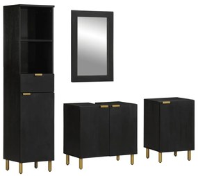 3309996 vidaXL Set mobilier de baie, 4 piese, negru, lemn prelucrat