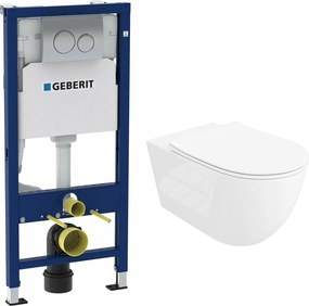 Set rezervor WC cu cadru incastrat Geberit Duofix cu set fixare si clapeta crom Delta20 plus vas WC Rune Ivaldi Grande alb cu capac slim softclose