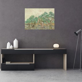 Tablou pe sticlă - Vincent van Gogh, The Olive Orchard, reproducere (70x50 cm)