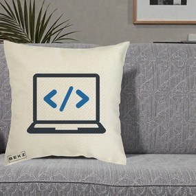 Perna Personalizata Laptop Cod HTML, 40x40 cm, Ecru, Husa Detasabila, Perna Inclusa, BEKZ®