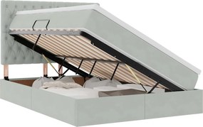 vidaXL Pat cu saltea și spațiu de depozitare Gri deschis 140 x 200 cm