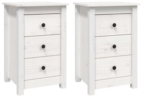 813702 vidaXL Noptiere, 2 buc., alb, 40x35x61,5 cm, lemn masiv de pin