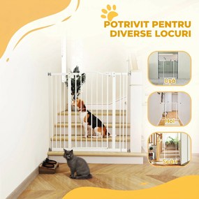 PawHut Poartă Extensibilă pentru Câini fără Șuruburi, Poartă de Siguranță Reglabilă, 94-100x94 cm, Alb | Aosom Romania