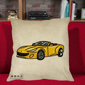 Perna Personalizata Masina Cabriolet Galbena Grafic, 40x40 cm, Crem, Husa Detasabila, Perna Inclusa, BEKZ®